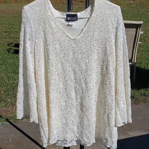 Maggie Barnes Tops - Plus Sparkly Creamy White Blouse